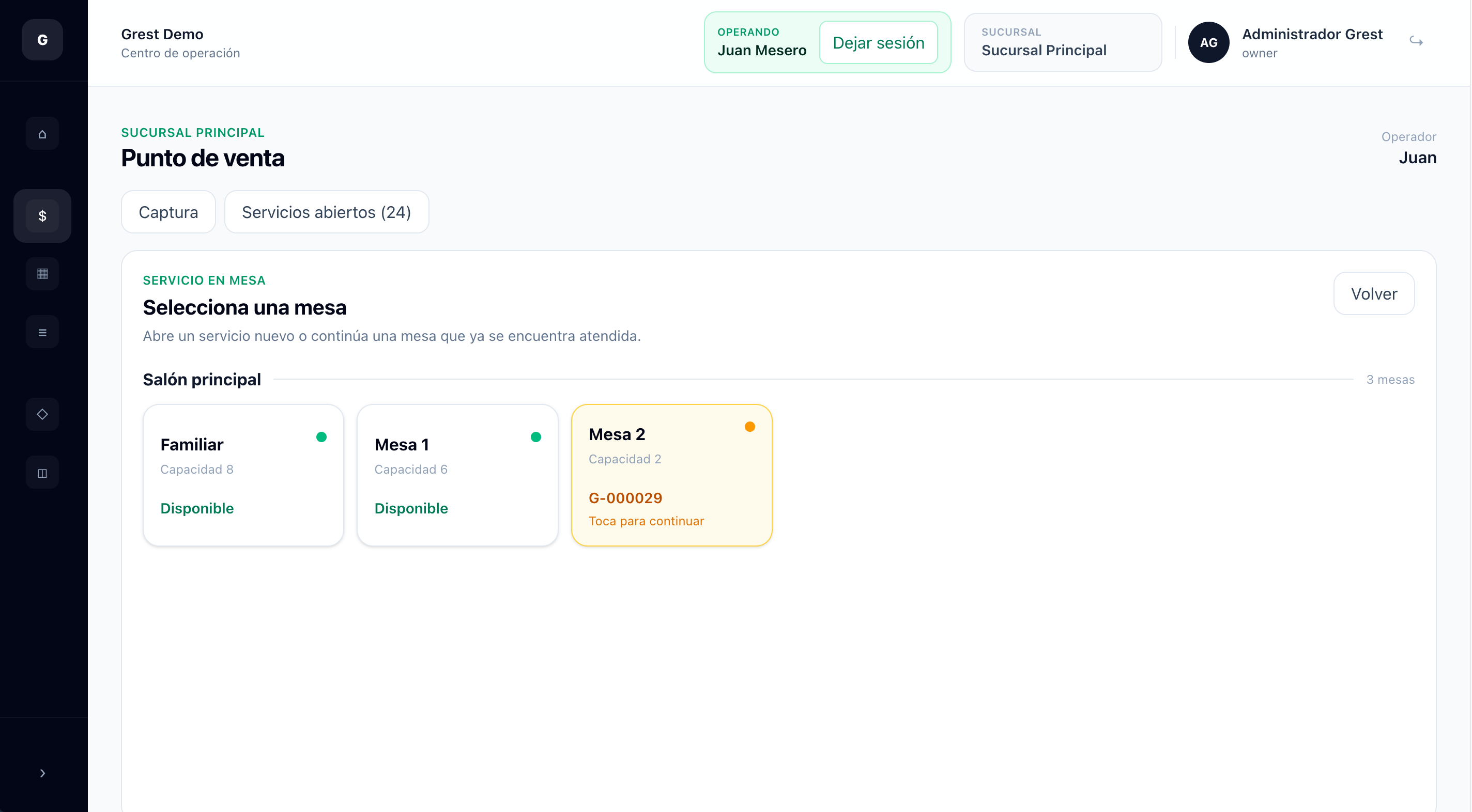Control de mesas ocupadas y disponibles dentro de Grest