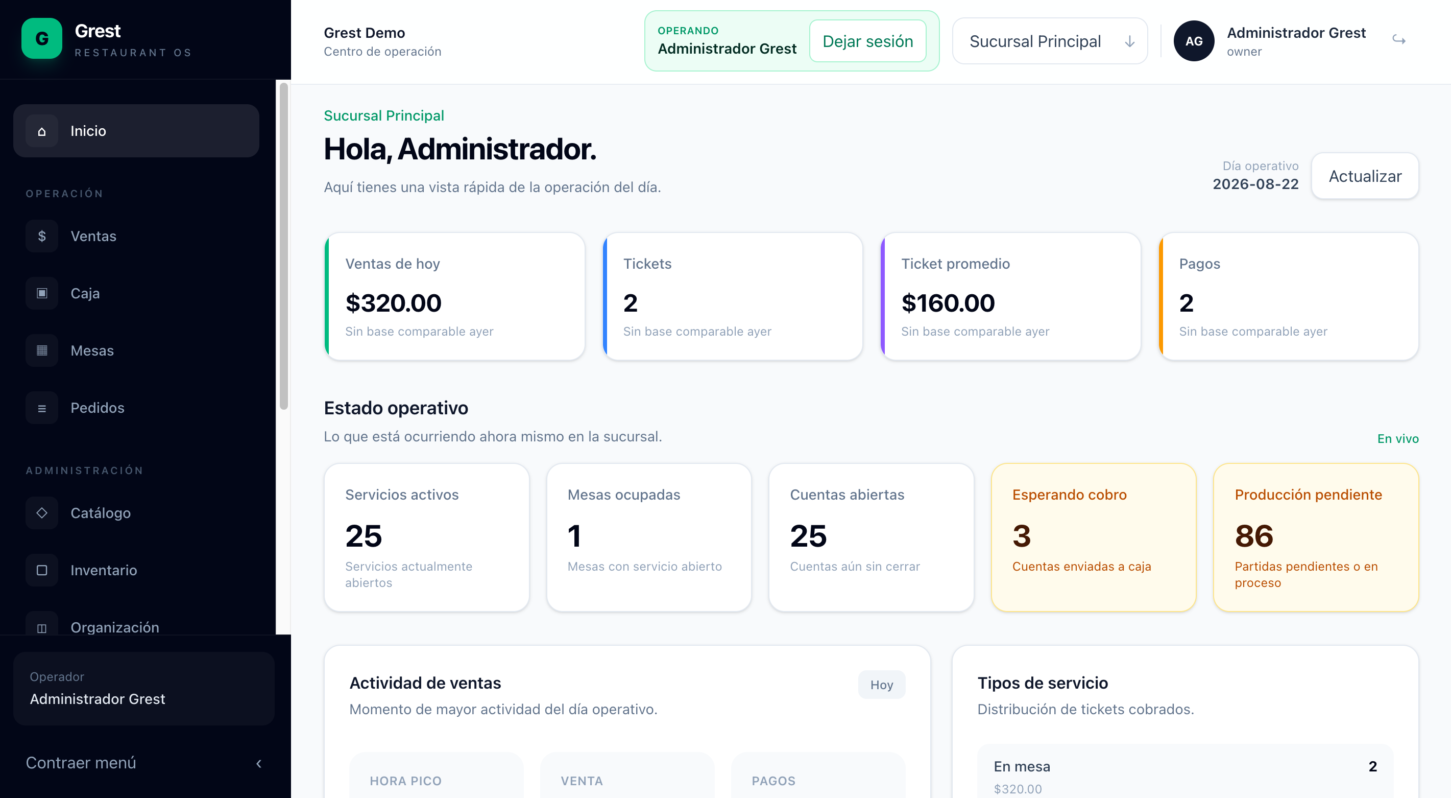 Reportes administrativos y de ventas dentro de Grest
